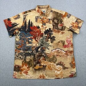 Yiume Shirt Mens 2XL Cloudy Mountain Red Tree Hawaiian Button Down Short Sleeve